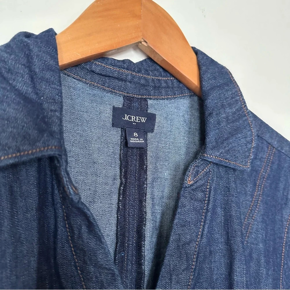 J. Crew Denim Tie Waist Tiered Hem Midi Dress Size 8 Old Money Preppy Minimalist - Picture 4 of 14